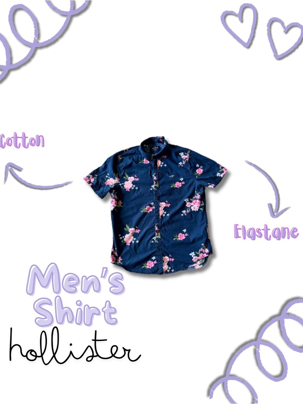 Hollister Navy Blue Shirt Sleeve with Pink Floral Print